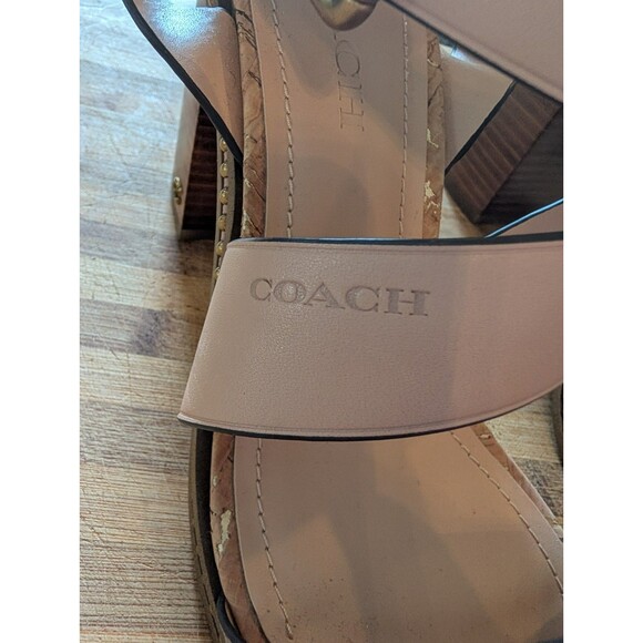 EUC COACH Mandy Sandals - Studded Beige & Gold Metallic Leather Heels - Sz 9.5 - Picture 9 of 16